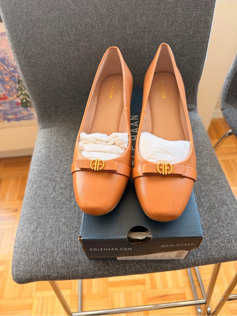 BRAND NEW - Cole Haan Tan Leather Loafers with Gold Accent